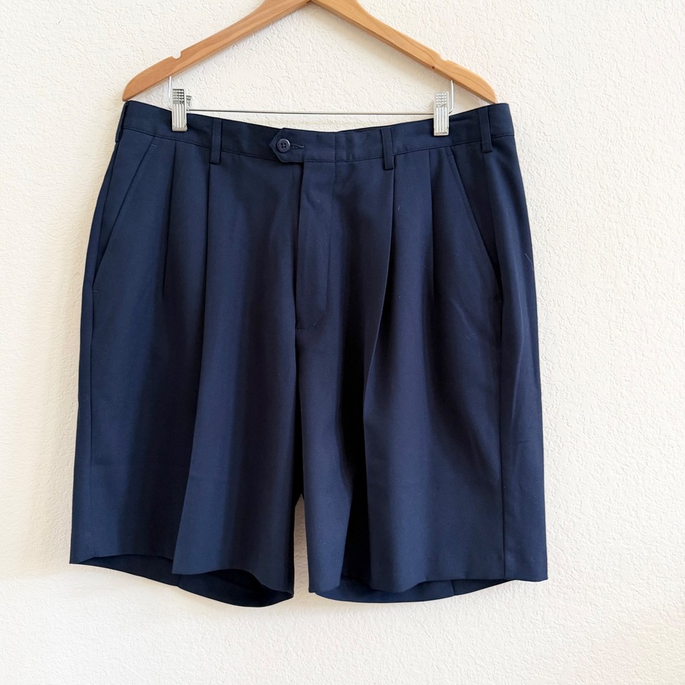 Alan Flusser Mens Navy Blue Pleated Dress‎ Shorts Size 38 Polyester